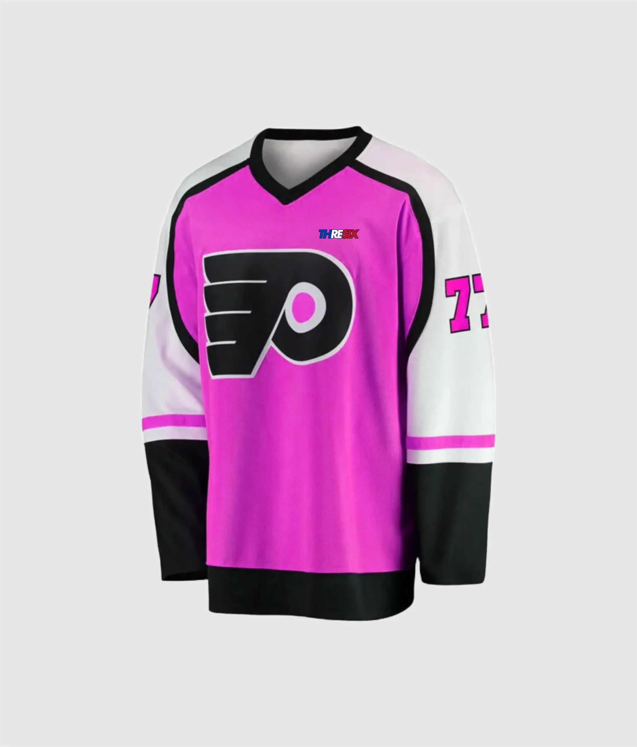 a pink and black jersey